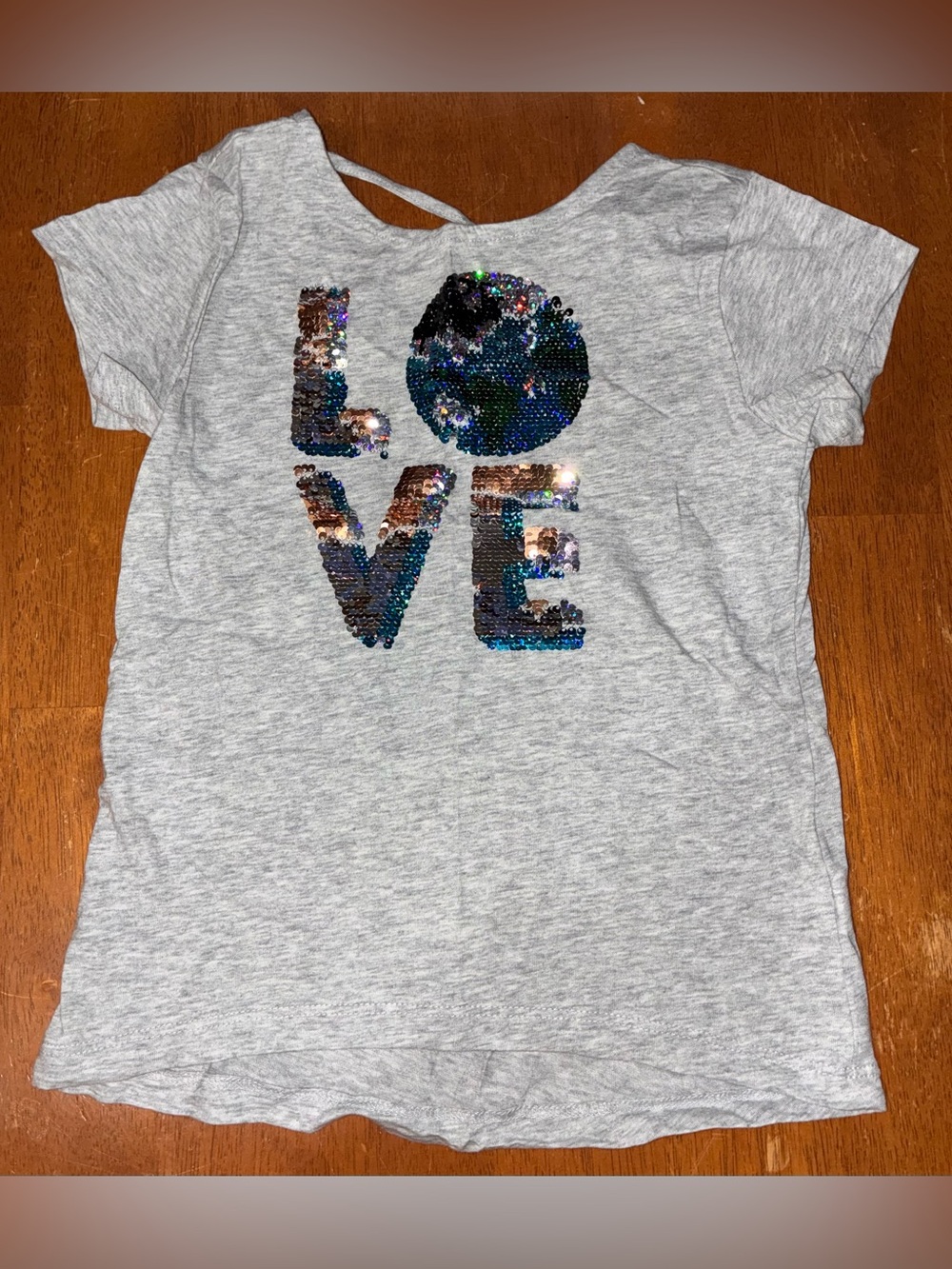 Place Gray Short Sleeve Tee with Multicolor Sequin LOVE